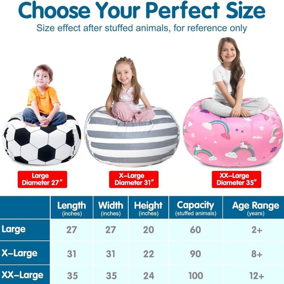 Stuffed Animal Storage Bean Bag Chair Cover for Kids, Soccer Zipper Beanbag Chai - Picture 5 of 6